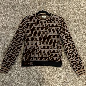Fendi black brown zucca FF logo jumper knit sweater 42 - us 6